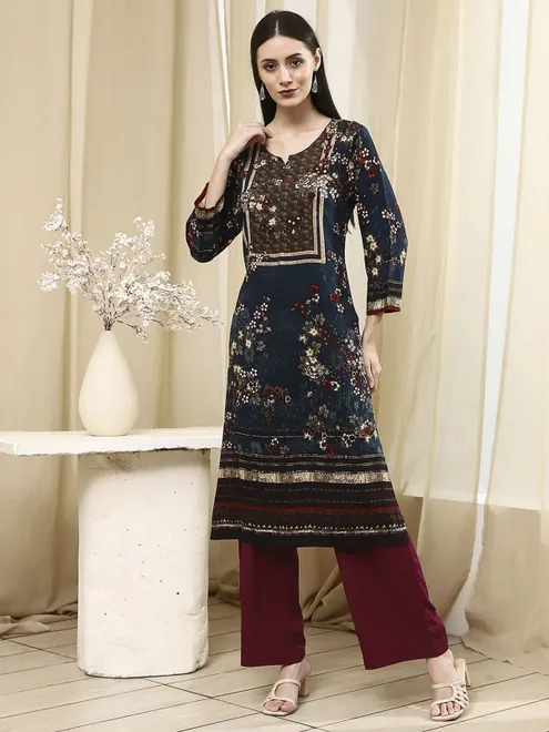Blue viscose casual printed kurti