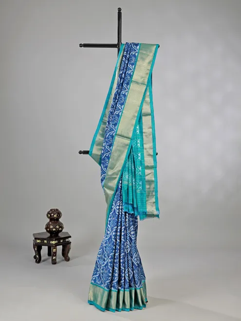 Blue zari weaving patola silk saree for wedding charm