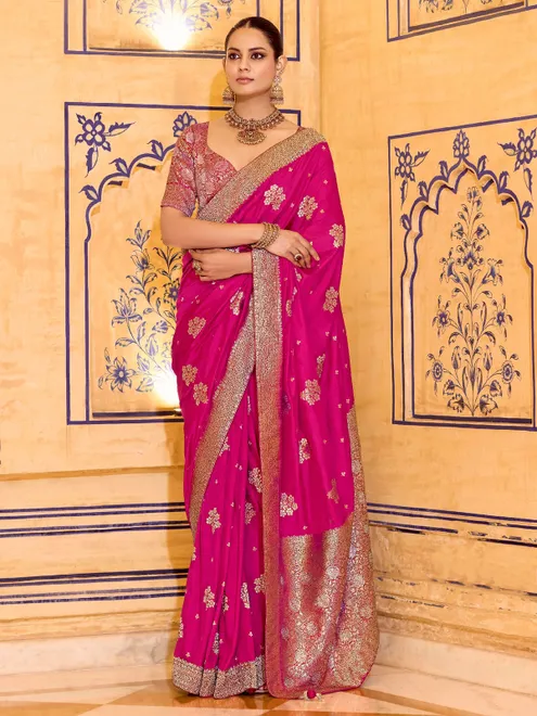 Bold magenta banarasi crepe silk saree
