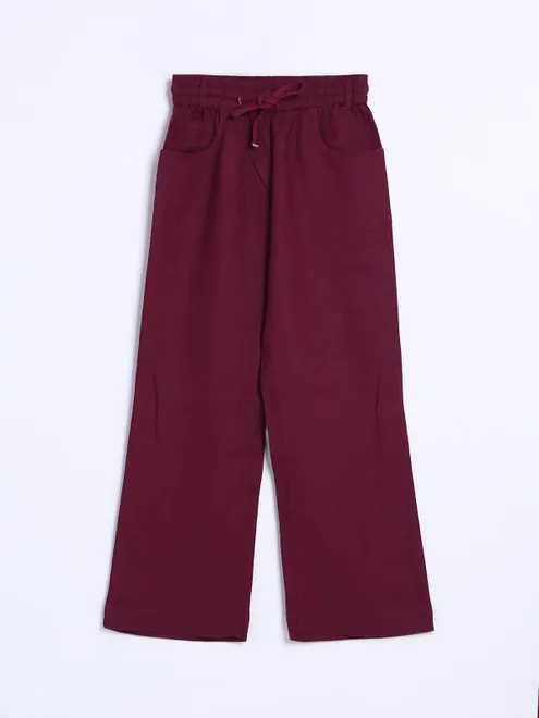 Boom ankle length wine cotton pant