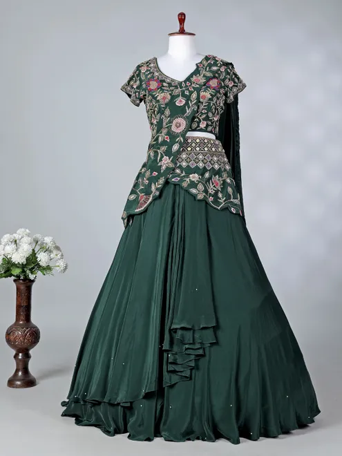 Bottle green crepe silk designer lehenga choli
