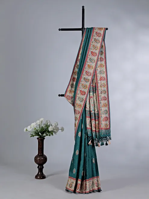 Bottle green pashmina silk wedding saree