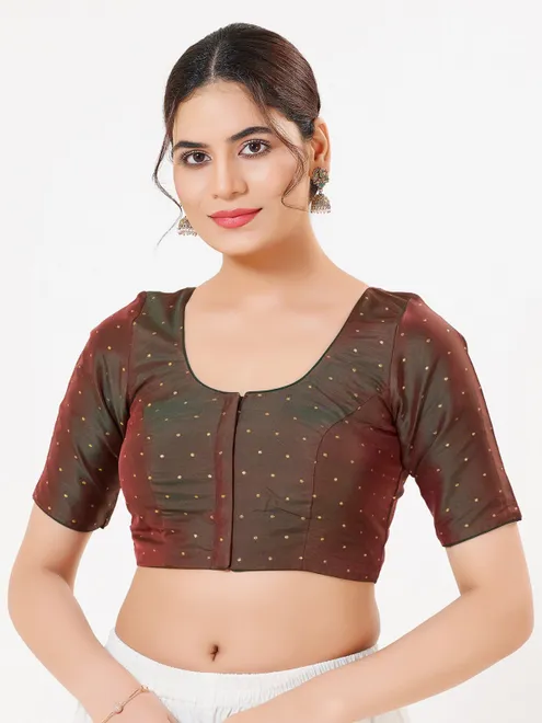 Bottle green tafeta silk zari elbow blouse