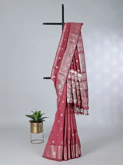 Brown art silk butti zari festive saree