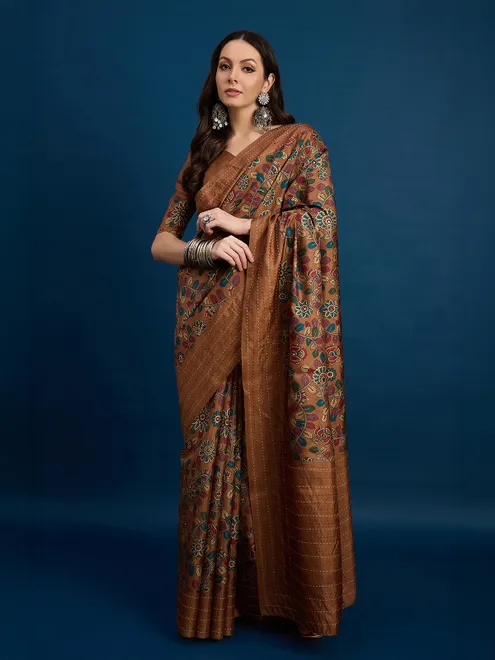 Brown cozi silk printed saree