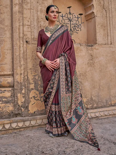 Brown elegance silk saree for festive wear