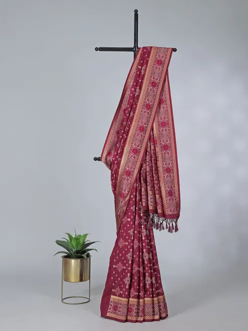 Brown semi silk festive wear saree with patola weaving