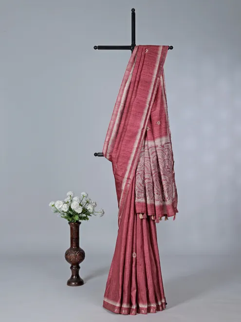 Brown semi silk saree with thread and sequins work