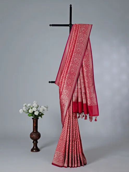 Brown semi silk zari work traditional saree for women