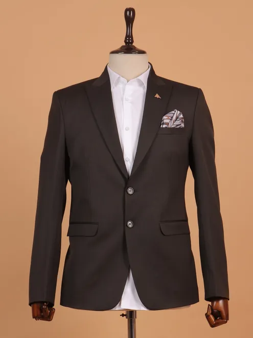 Brown textured cotton coat suit for men