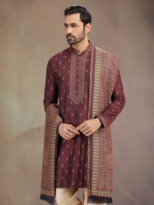 Brown wedding wear cotton silk kurta pajama