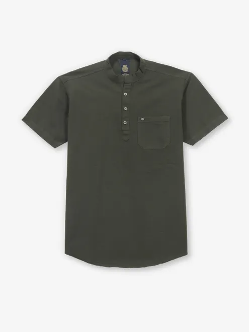 BUTTERFLY dark olive plain cotton kurat style shirt