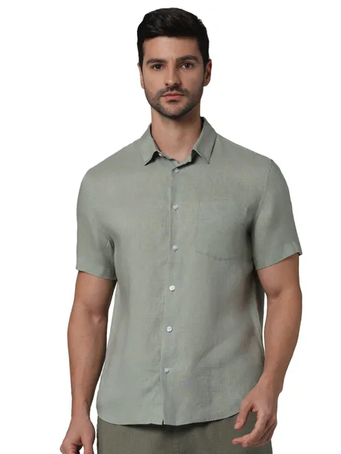 CELIO dusty olive plain linen shirt