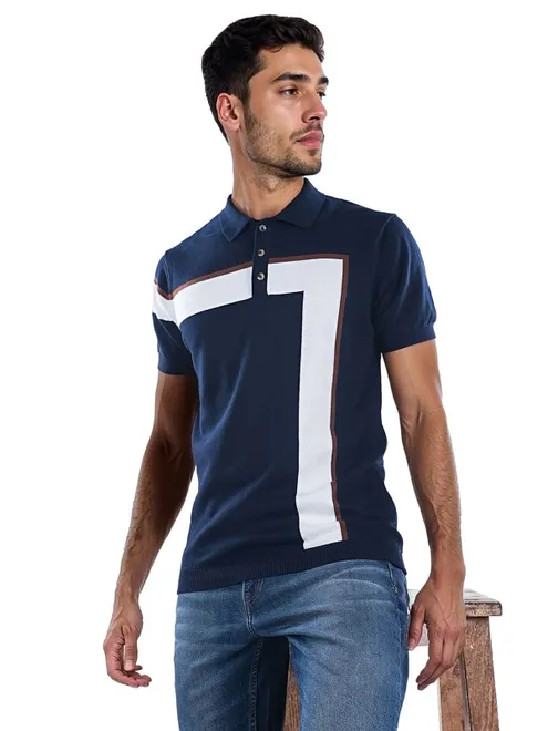 CELIO printed dark blue polo t-shirt for men