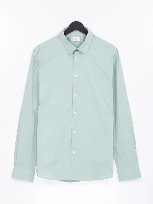 Celio sage green plain cotton full sleeve shirt