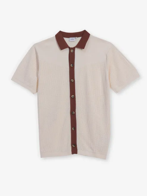 CELIO slim fit cream knitted t-shirt for men