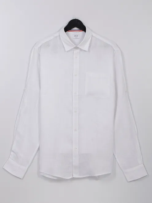 Celio white linen plain shirt