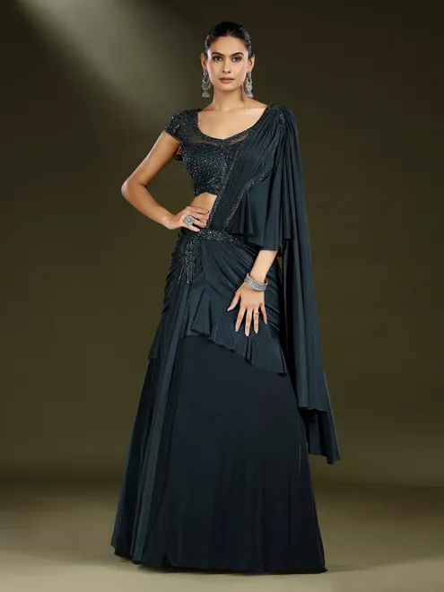 Charcoal black lycra designer lehenga choli for part wear