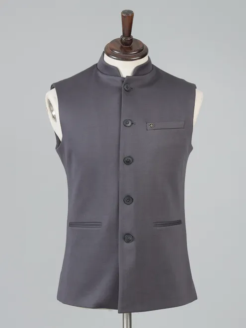 Charcoal black plain men wasitcoat set for formal