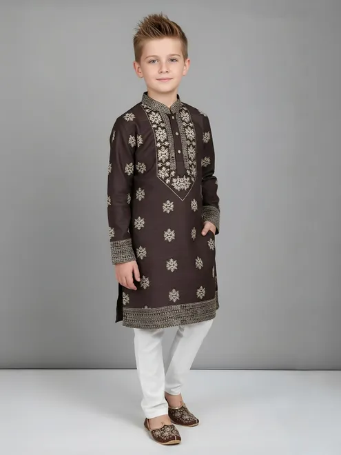 Charcoal black semi silk kurta suit