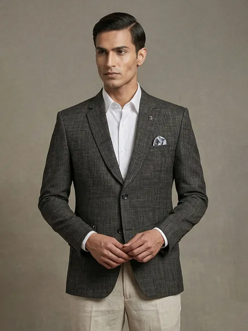 Charcoal black terry rayon classic two button blazer