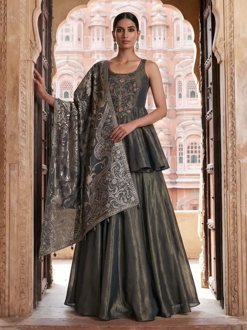 Charcoal grey festive palazzo suit set