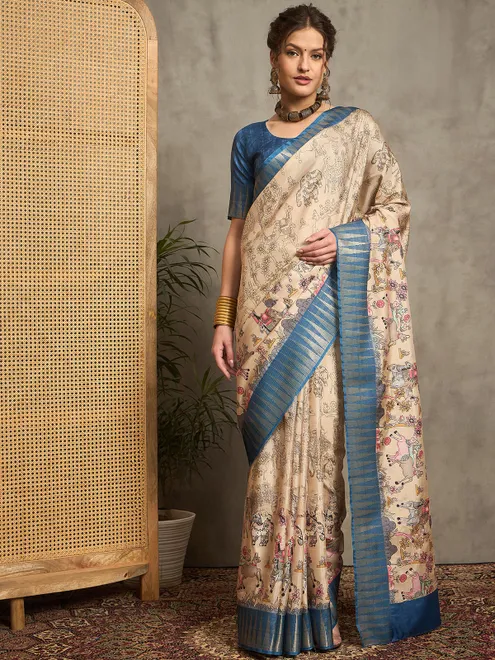 Chiku printed bhagalpuri silk saree for women