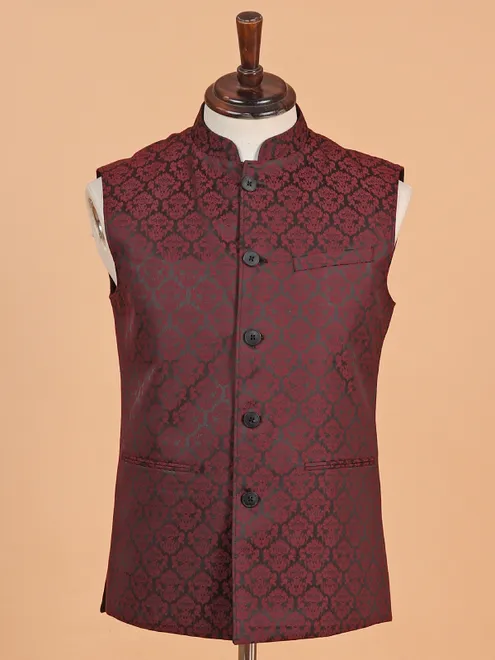 Classic black and maroon terry rayon waistcoat
