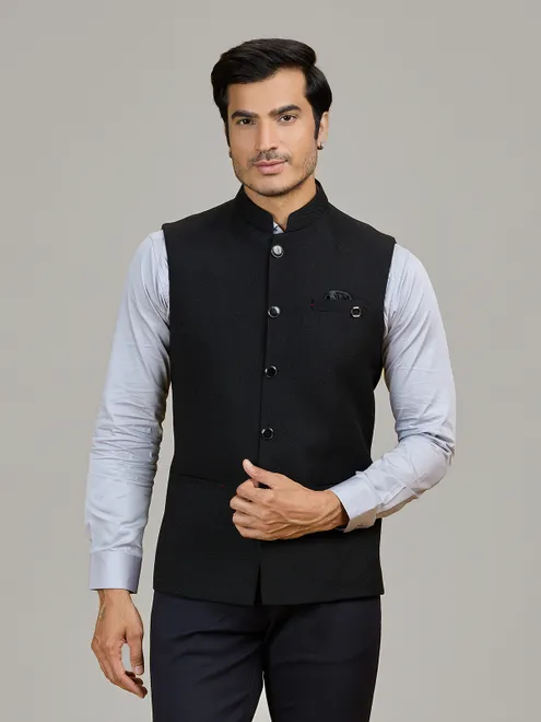 Classic black jute waistcoat for party wear
