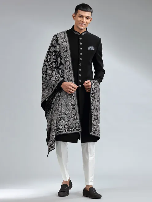 Classic black terry rayon sherwani