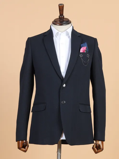 Classic blue texture blazer in terry rayon