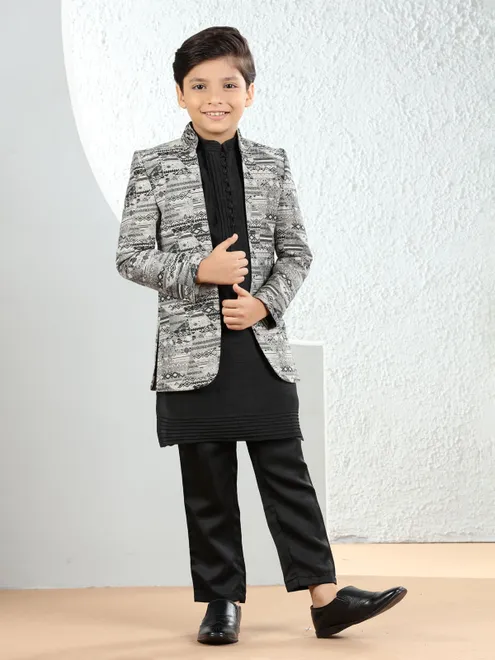 Classic cream and black silk indowestern