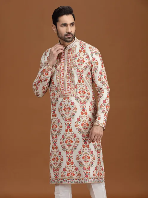 Classic cream viscose kurta suit with resham