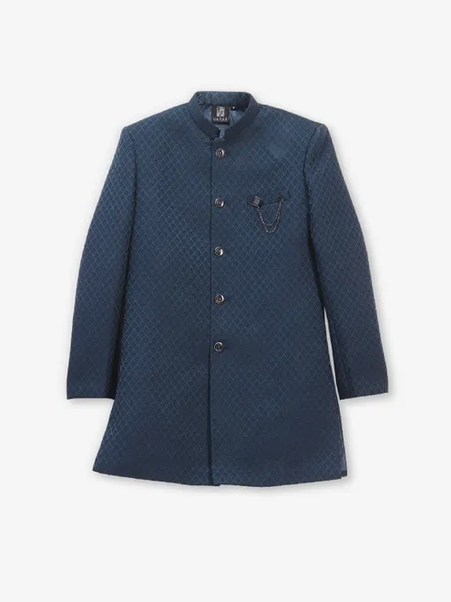 Classic dark blue silk indowestern set for boys