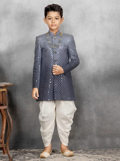 Classic grey shaded silk indowestern