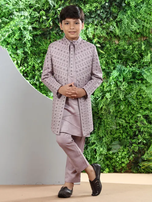 Classic mauve purple silk indowestern