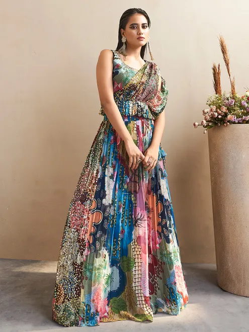 Classic multi color georgette lehenga choli