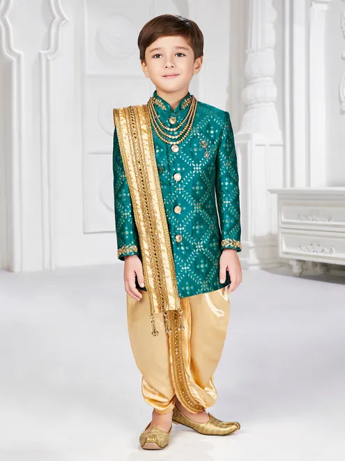 Classic rama blue embroidery indowestern