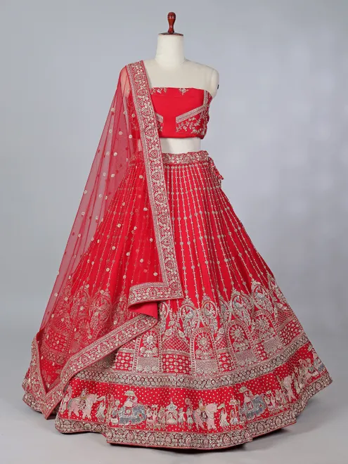 Classic red raw silk bridal lehenga choli