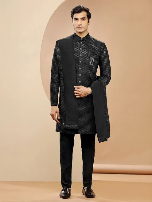 Classic silk black indowestern