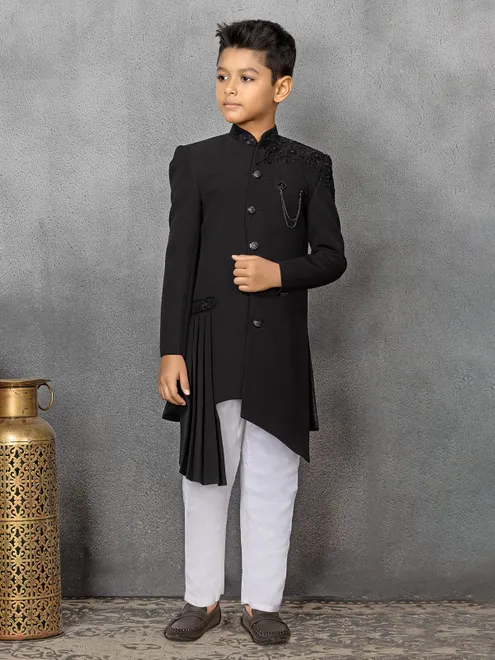 Classic terry rayon black indowestern