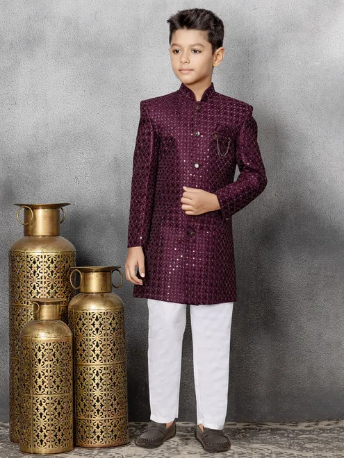 Classic wine silk wedding indowestern