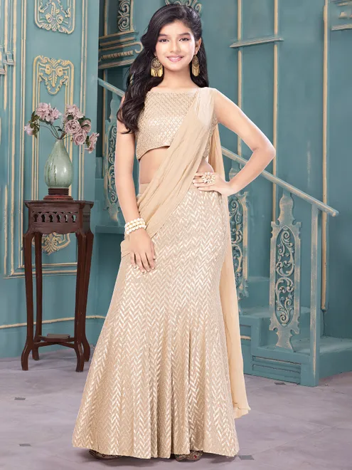 Classy beige silk lehenga choli for wedding