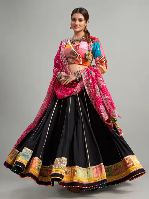 Classy black cotton silk printed chaniya choli