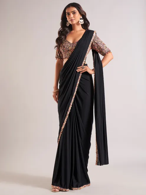Classy black silk party wear saree