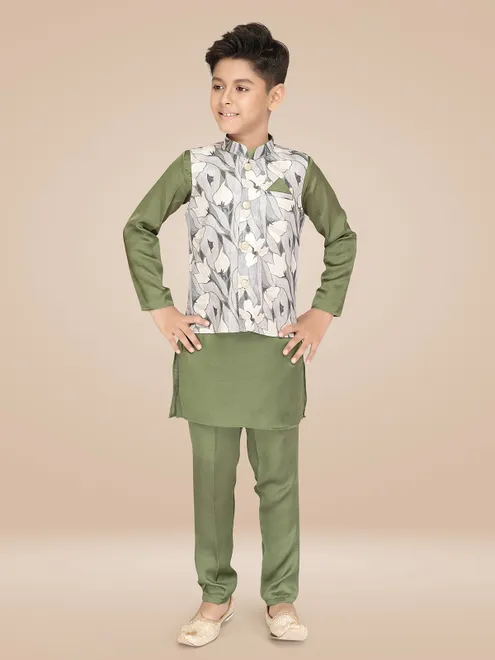 Classy green printed waistcoat set