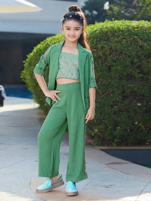 Classy jacket style green co-ord set