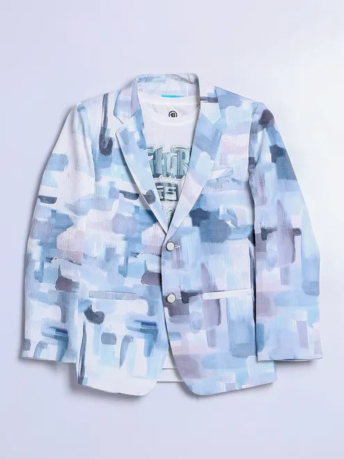 Classy light blue terry rayon printed blazer