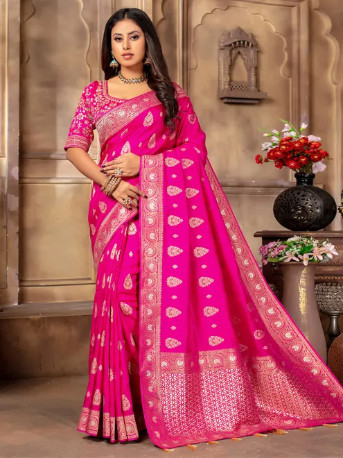 Classy magenta dola silk saree for festive