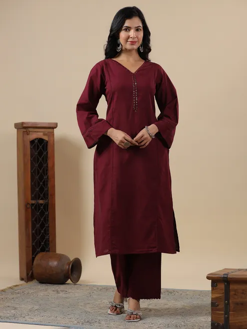 Classy maroon cotton kurti set